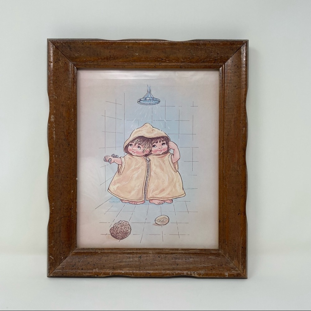 Vintage Unique Baby Girls Pale Yellow Dressing Gown Curvy Brown Wooden B.P Co
